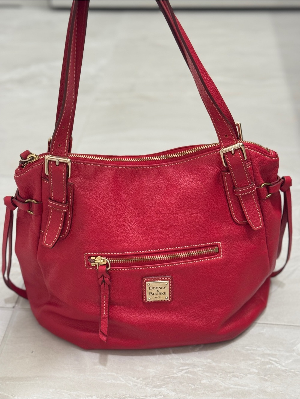 Dooney & Bourke Red Pebbled Leather Hobo Shoulder Bag